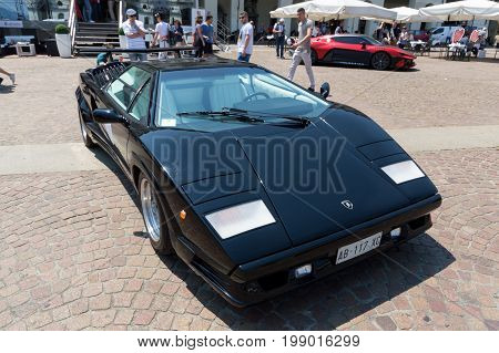 TURIN, ITALY - JUNE 10, 2017: Black Lamborghini Countach on display at Turin open air car show
