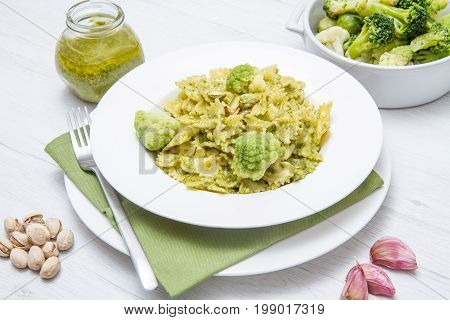 pa asta with broccoli pesto and pistachios