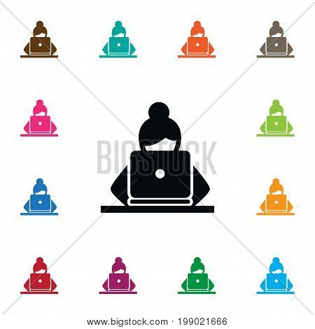 Girl Vector Element Can Be Used For Nerd, Girl, Laptop Design Concept.  Isolated Nerd Icon.