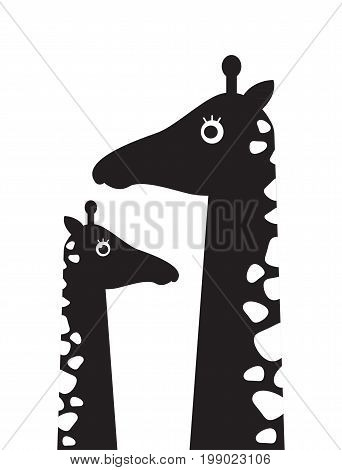 A children s poster with a picture of a giraffe and baby giraffe in a Scandinavian style. Vector illustration in a flat style.