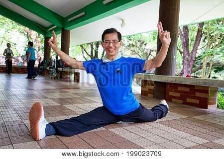 HONG KONG â JULY 12, 2017: An unidentified athlete at the Wushu School in Hong Kong