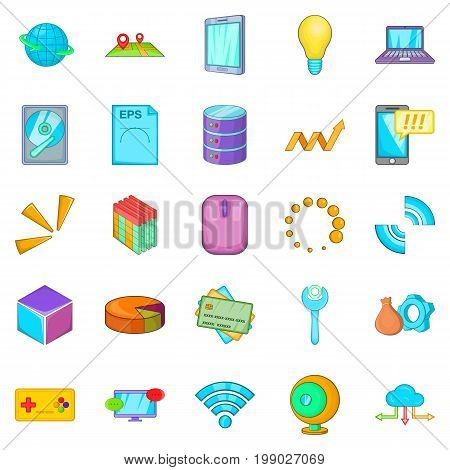 Data center icons set. Cartoon set of 25 data center vector icons for web isolated on white background