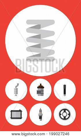Flat Icon Component Set Of Spare Parts, Absorber, Silencer And Other Vector Objects