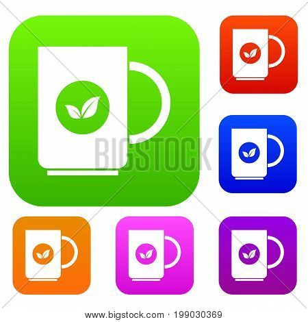 Cup of tea set icon in different colors isolated vector illustration. Premium collection