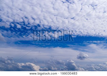 Blue sky with white clouds cirrocumulus background nature.