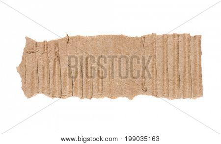 Piece of corrugated cardboard torn, isolated on white background. Cardboard texture ragged edge.