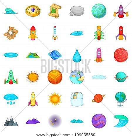 Space icons set. Cartoon style of 36 space vector icons for web isolated on white background