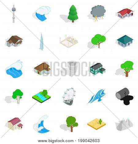 Terra icons set. Isometric set of 25 terra vector icons for web isolated on white background