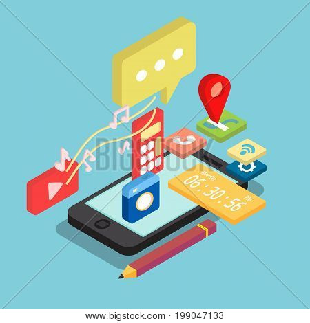 Isometric Phone Conceptual Design | Isomatric Design with hight quality vector | Use for business, marketing, concept and much more. The set can be used for several purposes like: websites, print templates, presentation templates, and promotional material