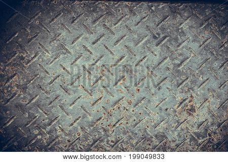 Old Seamless Steel Diamond Plate Texture, Black And White Rusty Texture.