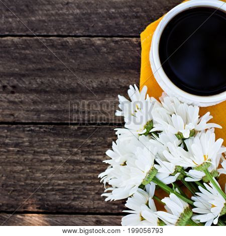 Espresso Coffee And Summer Flowers.