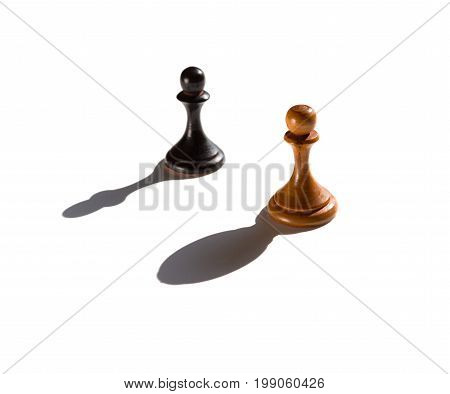 two chess pawns one casting a bishop piece shadow concept of strength and aspirations