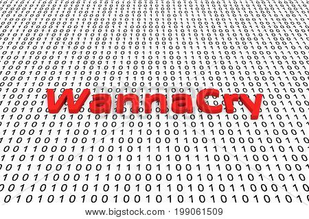 WannaCry in the form of binary code, 3D illustration