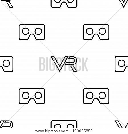 Seamless vector black and white pattern with VR logos. Virtual reality logos