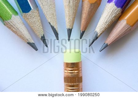 Group Of Pencils And Small Eraser