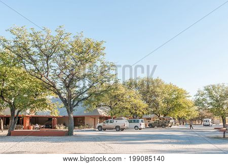 ETOSHA NATIONAL PARK NAMIBIA - JUNE 22 2017: The restaurant and offices at the Halali Rest Camp in the Etosha National Park Namibia