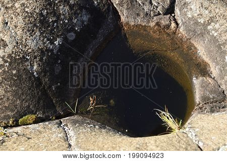 A giant's kettle or Pothole in a stone created by the streaming water in the Pite river picture from the North of Sweden.
