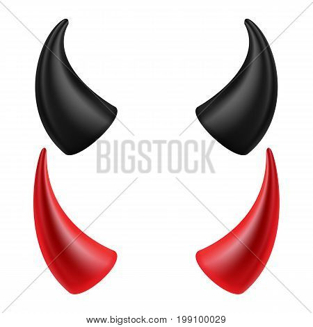 Devil Horns Vector. Halloween Evil Horns Sign, Icon. Isolated On White Background