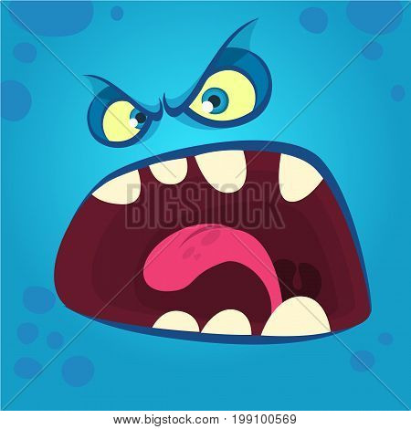 Angry cartoon monster face. Halloween illustration. Prints design for t-shirts