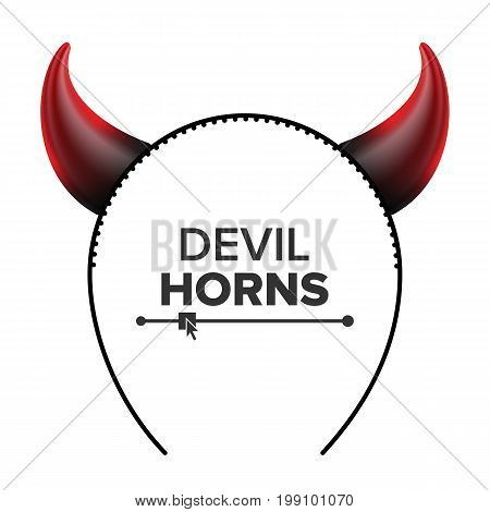 Devil Horns Vector. Head Gear. Red Luminous Horn. Halloween Evil Horns Sign, Icon. Isolated