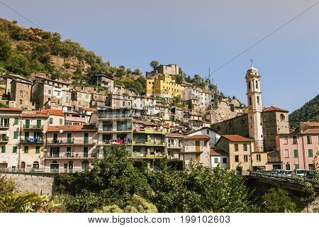 Photo of the small old town of Badalucco in Italy in the province of Imperia the Italian region Liguria.