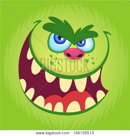 Cartoon monster face isolated . Vector Halloween happy monster square avatar. Funny monster mask