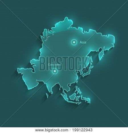 Asia map light neon vector template blank
