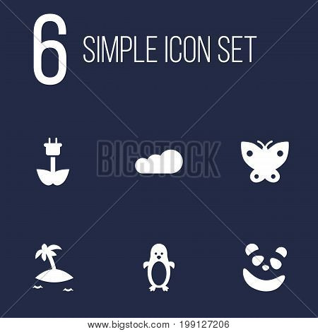 Collection Of Green Power, Overcast, Moth And Other Elements.  Set Of 6 Bio Icons Set.