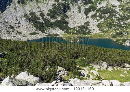 Amazing Panorama of Banderitsa fish lake, Pirin Mountain, Bulgaria