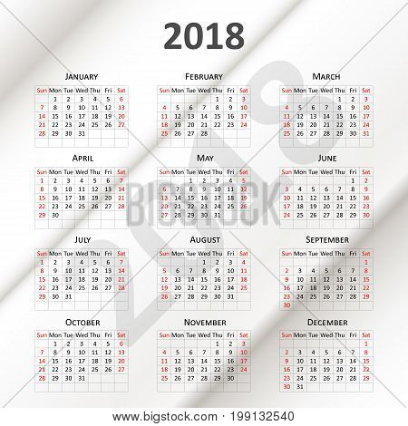 English calendar 2018. This is vector illustration ideal for printing, web and app, printing house.