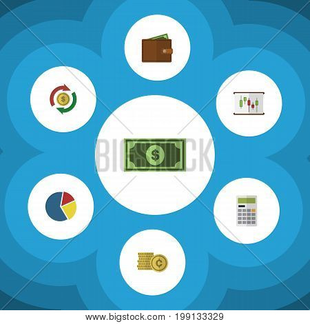 Flat Icon Finance Set Of Interchange, Cash, Greenback And Other Vector Objects