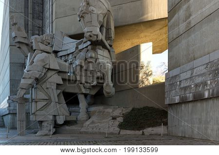 SHUMEN, BULGARIA - APRIL 10, 2017:   Founders of the Bulgarian State Monument near Town of Shumen, Bulgaria