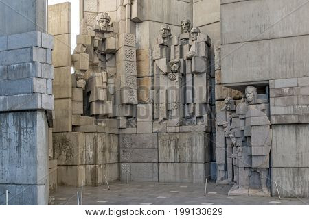 SHUMEN, BULGARIA - APRIL 10, 2017:   Founders of the Bulgarian State Monument near Town of Shumen, Bulgaria