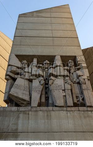 SHUMEN, BULGARIA - APRIL 10, 2017:   Founders of the Bulgarian State Monument near Town of Shumen, Bulgaria