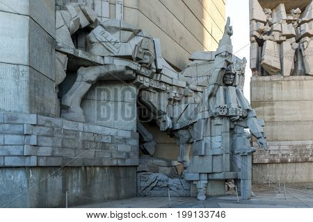 SHUMEN, BULGARIA - APRIL 10, 2017:   Founders of the Bulgarian State Monument near Town of Shumen, Bulgaria
