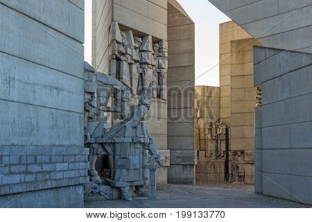 SHUMEN, BULGARIA - APRIL 10, 2017:   Founders of the Bulgarian State Monument near Town of Shumen, Bulgaria