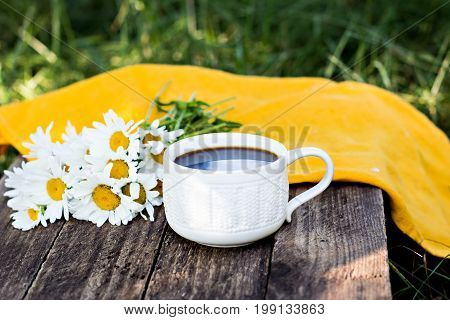 Espresso Coffee And Summer Flowers.