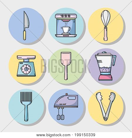 set kitchen utensils object to make food vector illustration