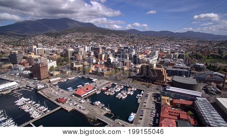 Aerial drone view of Hobart in Tasmania, Australia