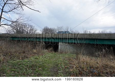 The Jefferson Street Bridge crosses the Du Page River near the Hammel Woods Forest Preserve in Shorewood, Illinois, during December.