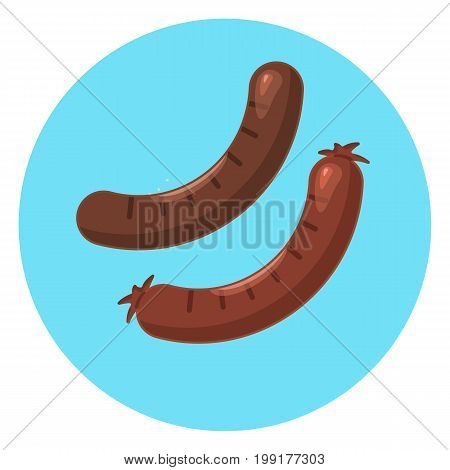 Flat vector colorful tasty grilled sausage icon. Nice color traditional german oktoberfest beer holiday delicious sausage sign