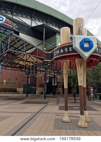 PHOENIX AZ USA - AUGUST 2 2017: Arizona Diamondbacks home stadium in Phoenix downtown Chase Field.