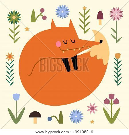 Cute vector fox in flat style. Little funny stylized fox for your design.
