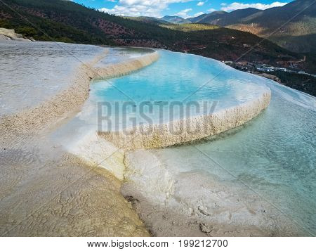 Baishuitai White Water Terraces travel destination near Zhongdian in Yunnan China