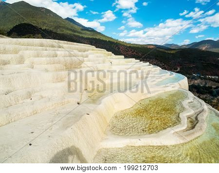 Baishuitai White Water Terraces travel destination near Zhongdian in Yunnan China