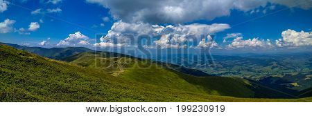 Panorama Landscape View In The Ukrainian Carpathian Mounrains