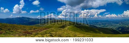 Panorama Landscape View In The Ukrainian Carpathian Mounrains