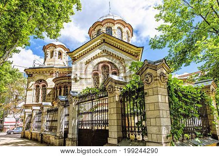 Saint Panteleimon church, parcalab street in the chisinau downtown, blue sky and clouds