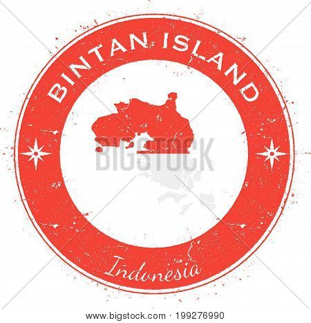 Bintan Island Circular Patriotic Badge. Grunge Rubber Stamp With Island Flag, Map And Name Written A