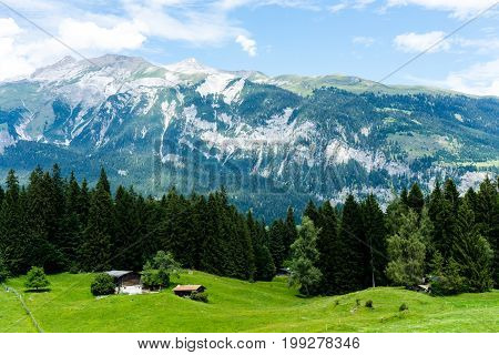 panoramic alps mountain view in flims switzerland